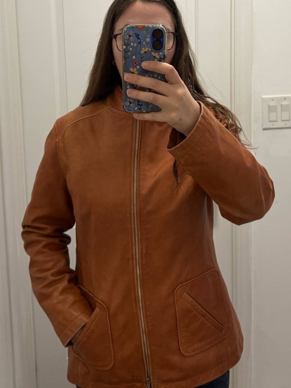 Women's Brown/ Camel Leather Zip-Front Jacket